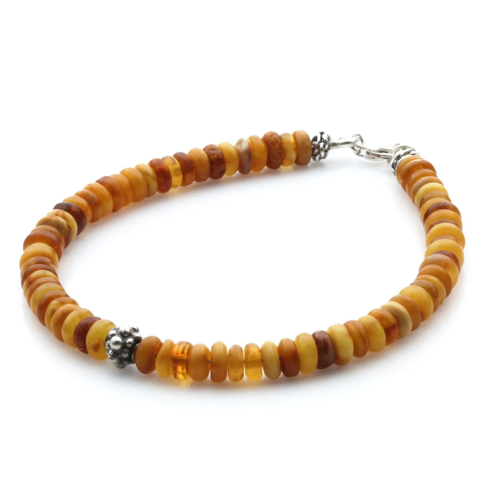 Adult Baltic Amber & 925 Sterling Silver Clasp Bracelet 5mm 20cm. SB119