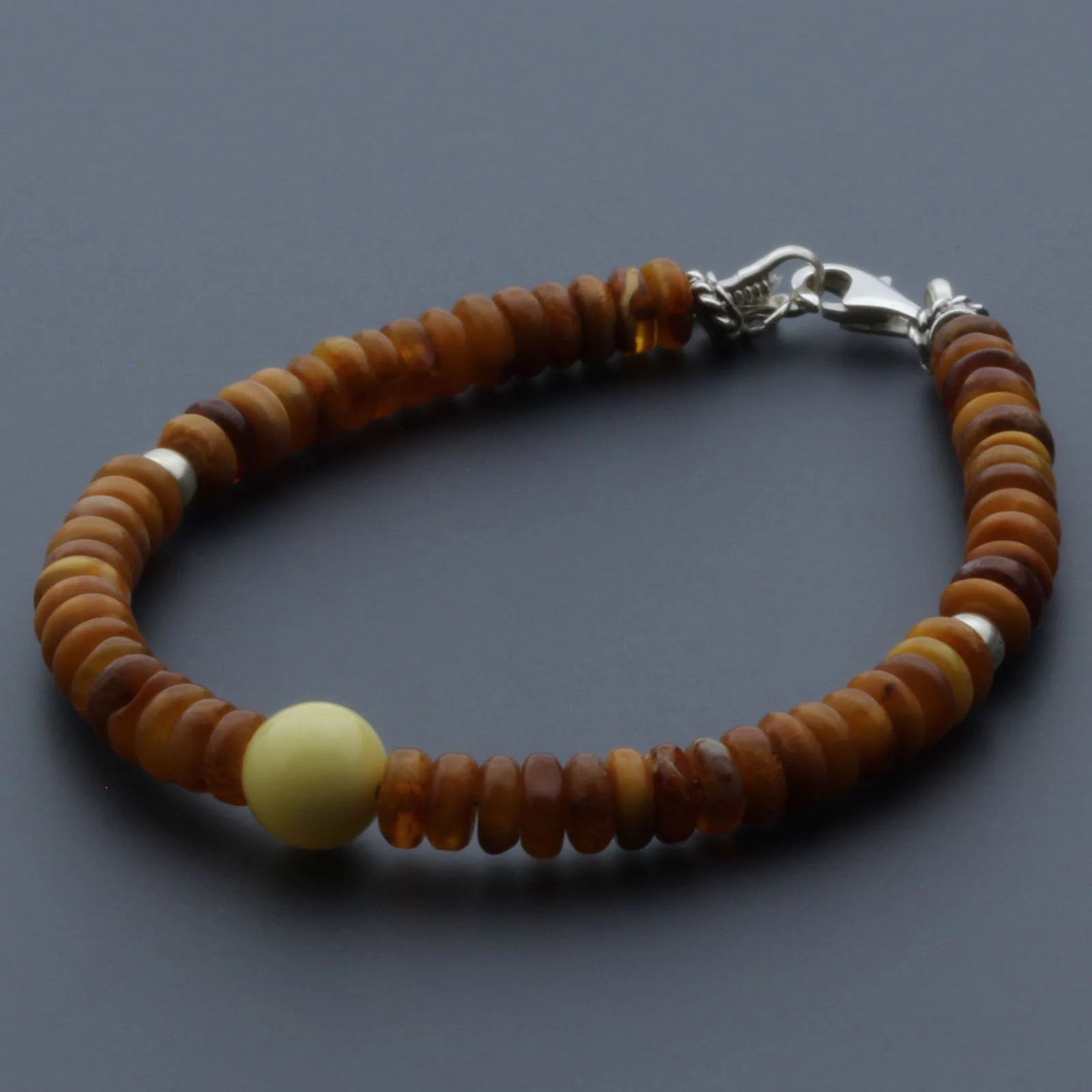 Adult Baltic Amber & 925 Sterling Silver Clasp Bracelet 6mm 19cm. SB123
