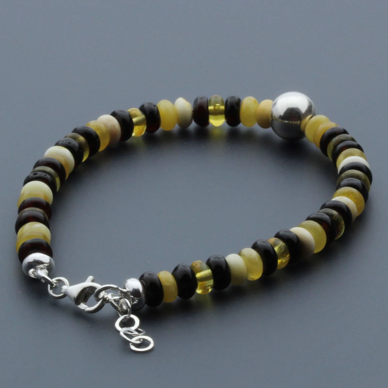 Adult Baltic Amber & 925 Sterling Silver Clasp Bracelet 5mm 18cm. SB133