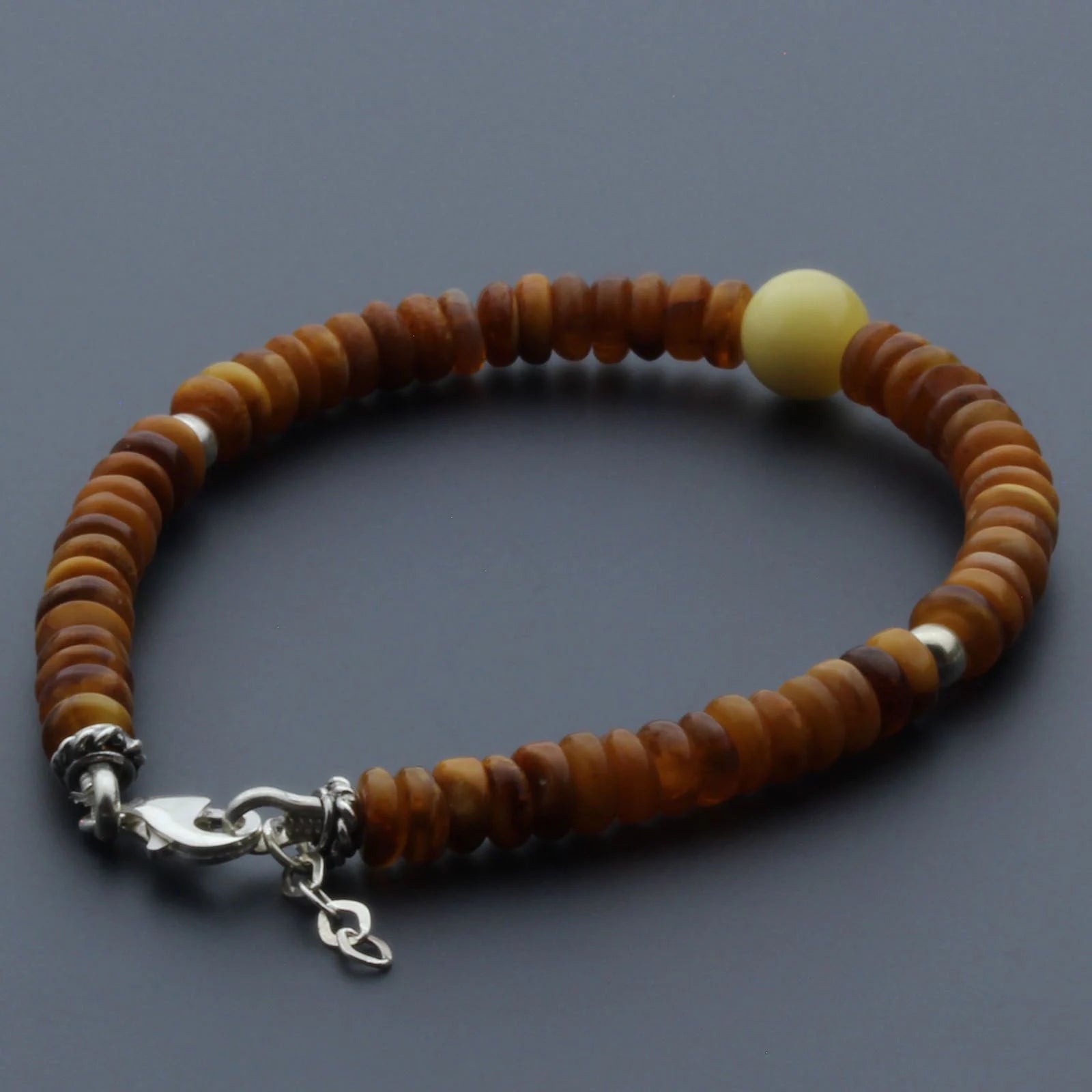 Adult Baltic Amber & 925 Sterling Silver Clasp Bracelet 6mm 19cm. SB123