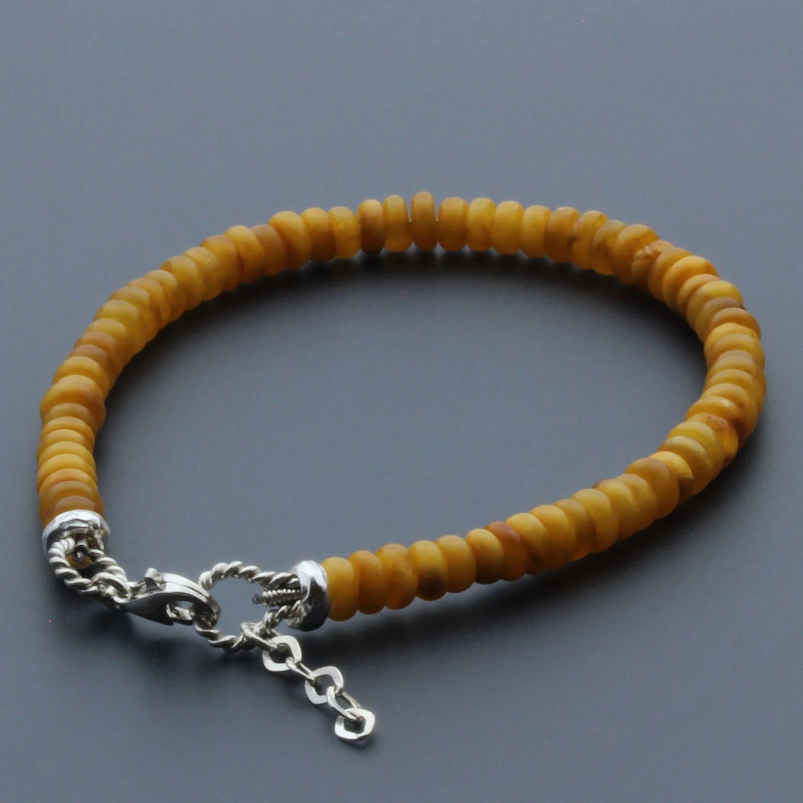 Adult Baltic Amber & 925 Sterling Silver Clasp Bracelet 4mm 19cm. SB137