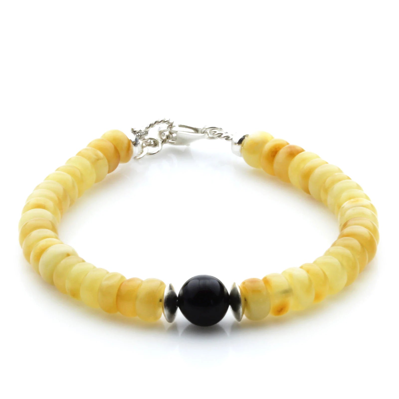 Adult Baltic Amber & 925 Sterling Silver Clasp Bracelet 7mm 18cm. SB115
