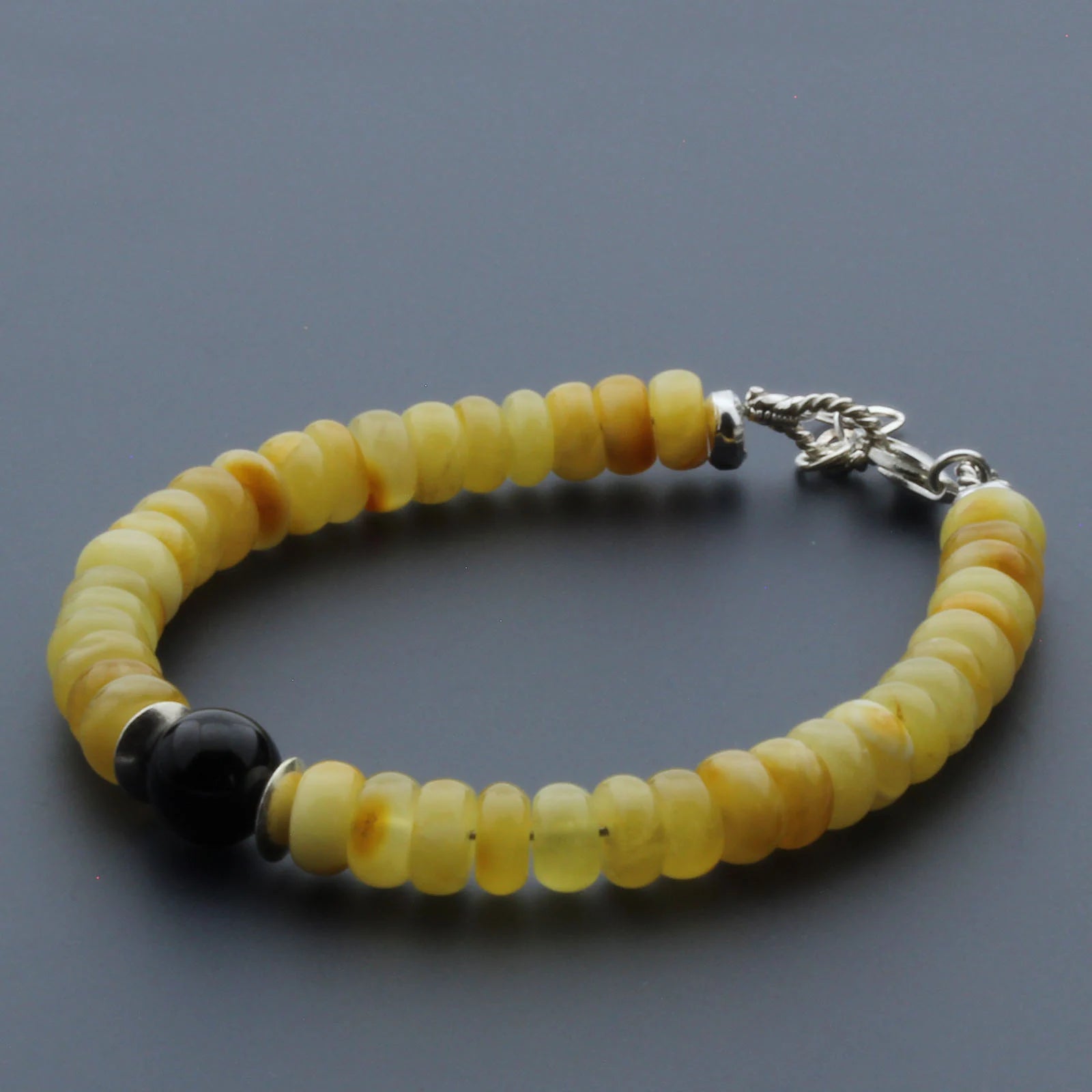 Adult Baltic Amber & 925 Sterling Silver Clasp Bracelet 7mm 18cm. SB115