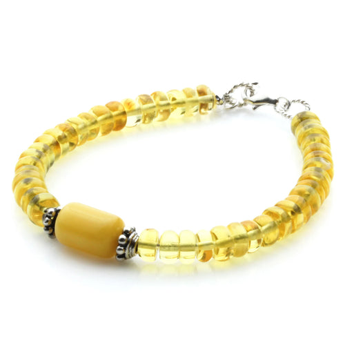 Yellow Baltic amber tablet adult bracelet with sterling silver, 19cm