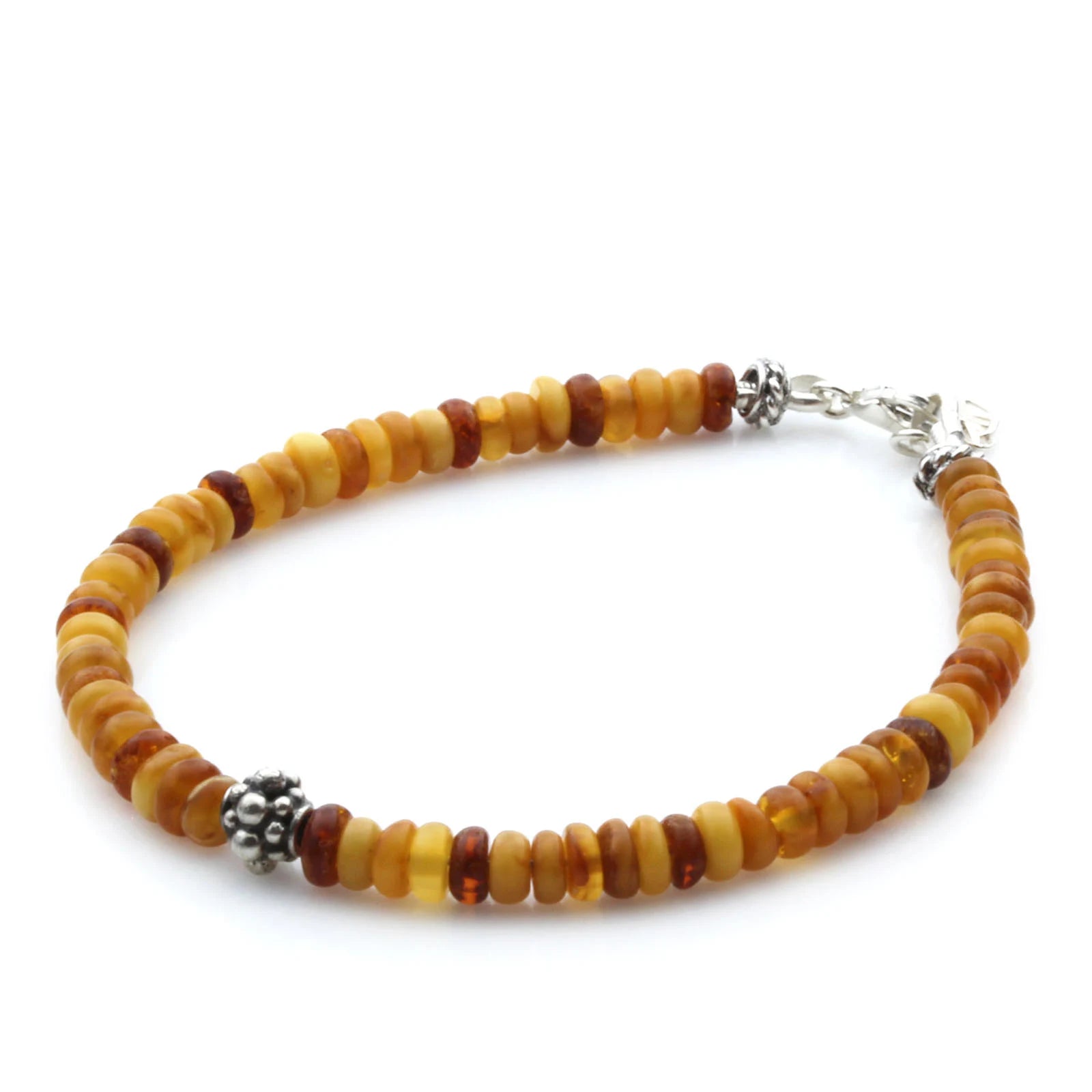 Adult Baltic Amber & 925 Sterling Silver Clasp Bracelet 19cm. SB107
