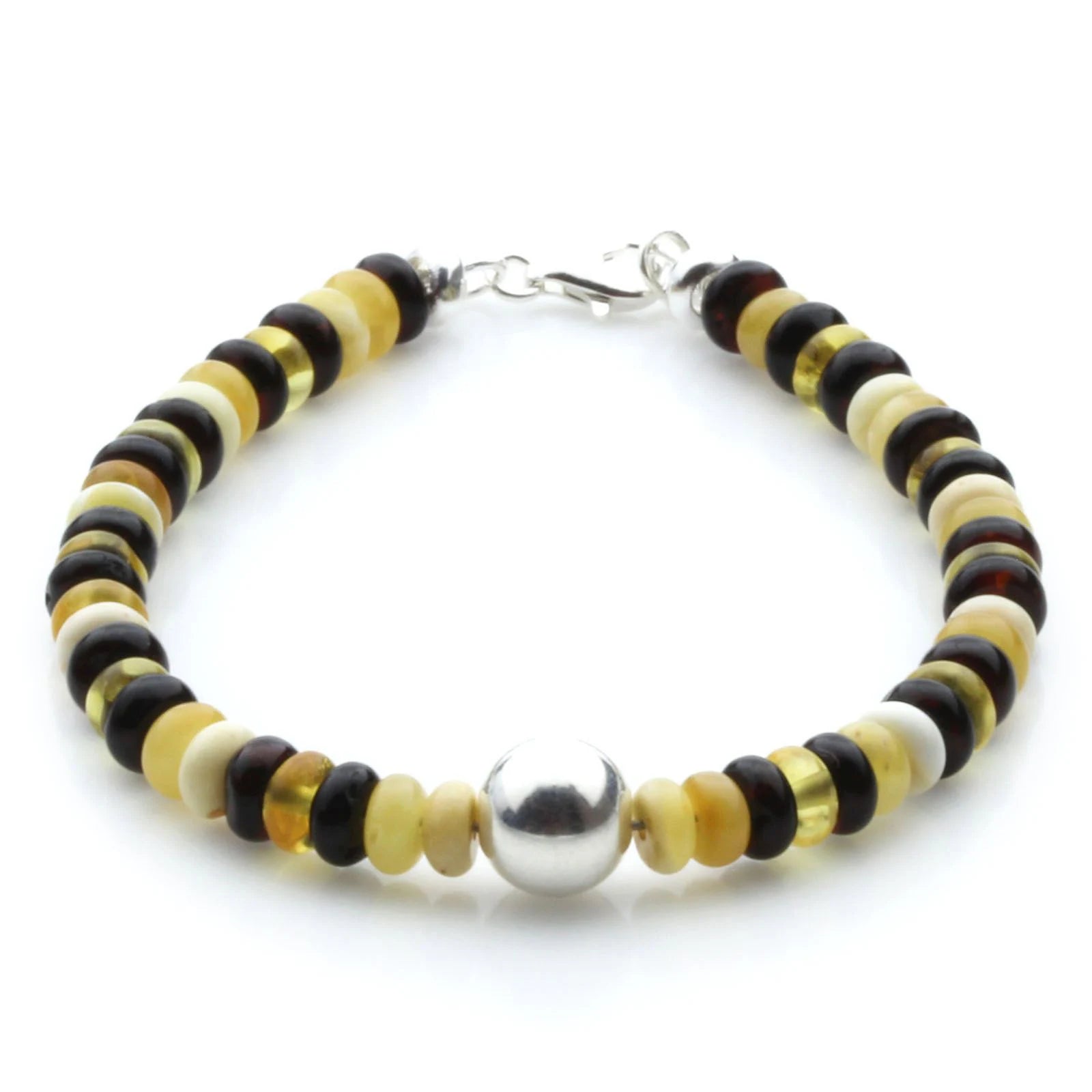 Adult Baltic Amber & 925 Sterling Silver Clasp Bracelet 5mm 18cm. SB133