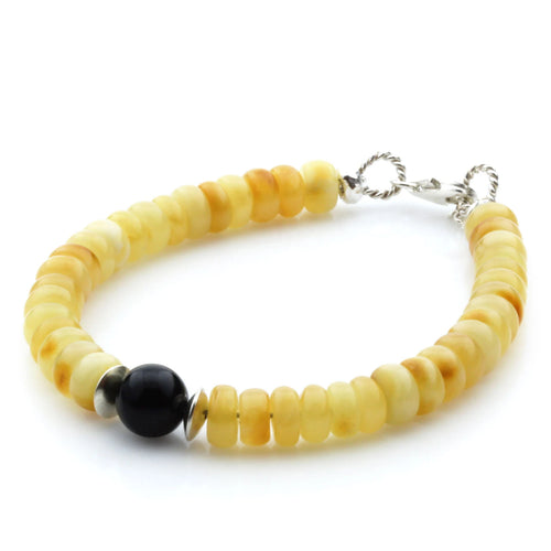 Yellow Baltic amber tablet adult bracelet with sterling silver, 18cm