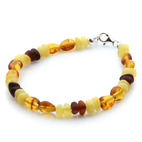 Multicolour Baltic amber adult bracelet with sterling silver, 18cm
