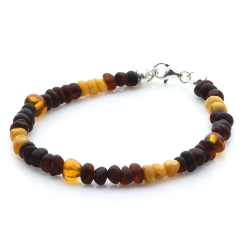 Cognac Baltic amber adult bracelet with sterling silver, 18cm