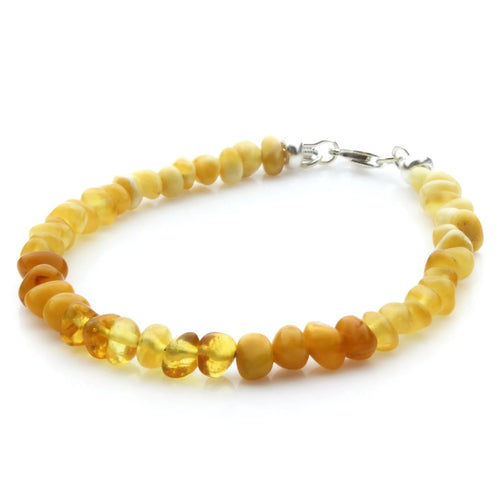 Yellow Baltic amber adult bracelet with sterling silver, 18cm