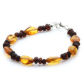 Cognac and dark cognac Baltic amber adult bracelet with sterling silver, 18cm