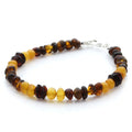 Multicolour Baltic amber adult bracelet with sterling silver, 18cm