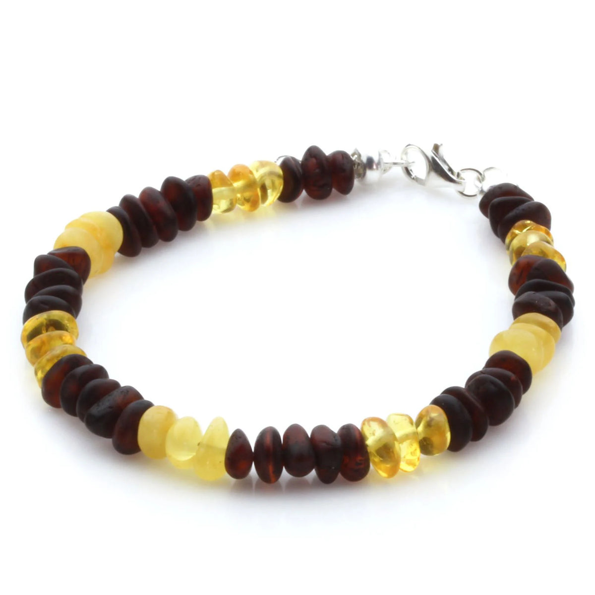 Multicolour Baltic amber adult bracelet with sterling silver, 18cm