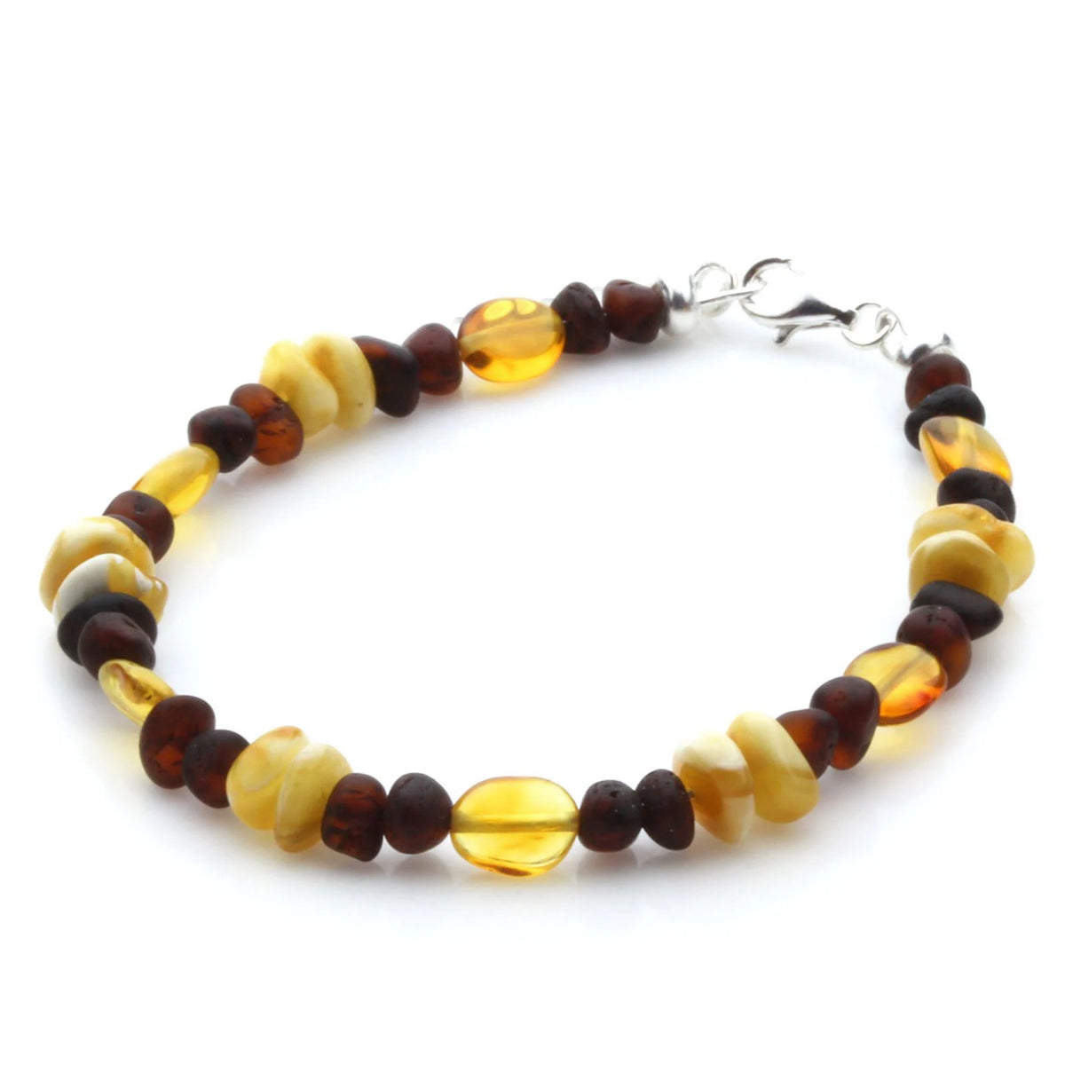 Multicolour Baltic amber adult bracelet with sterling silver, 18cm