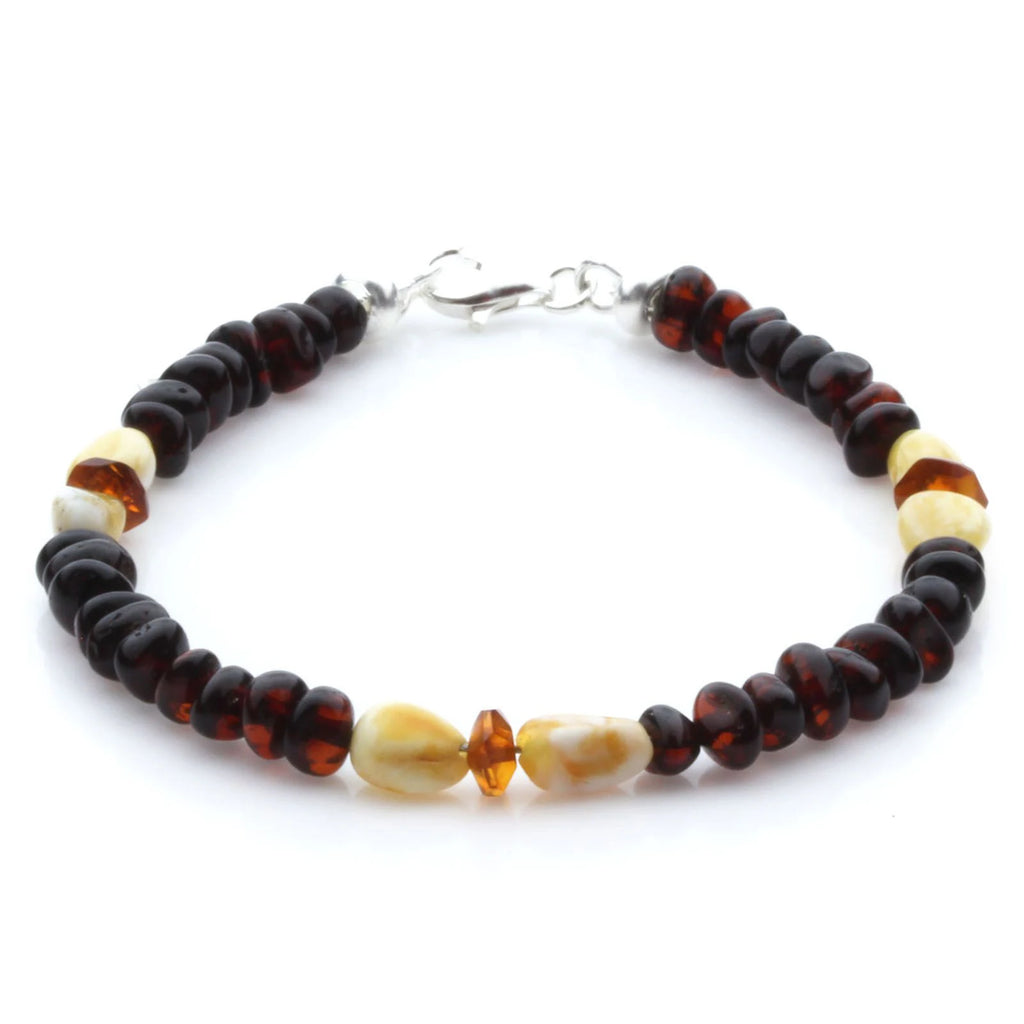 Adult Baltic Amber Bracelet & 925 Sterling Silver Clasp 18cm. LE31