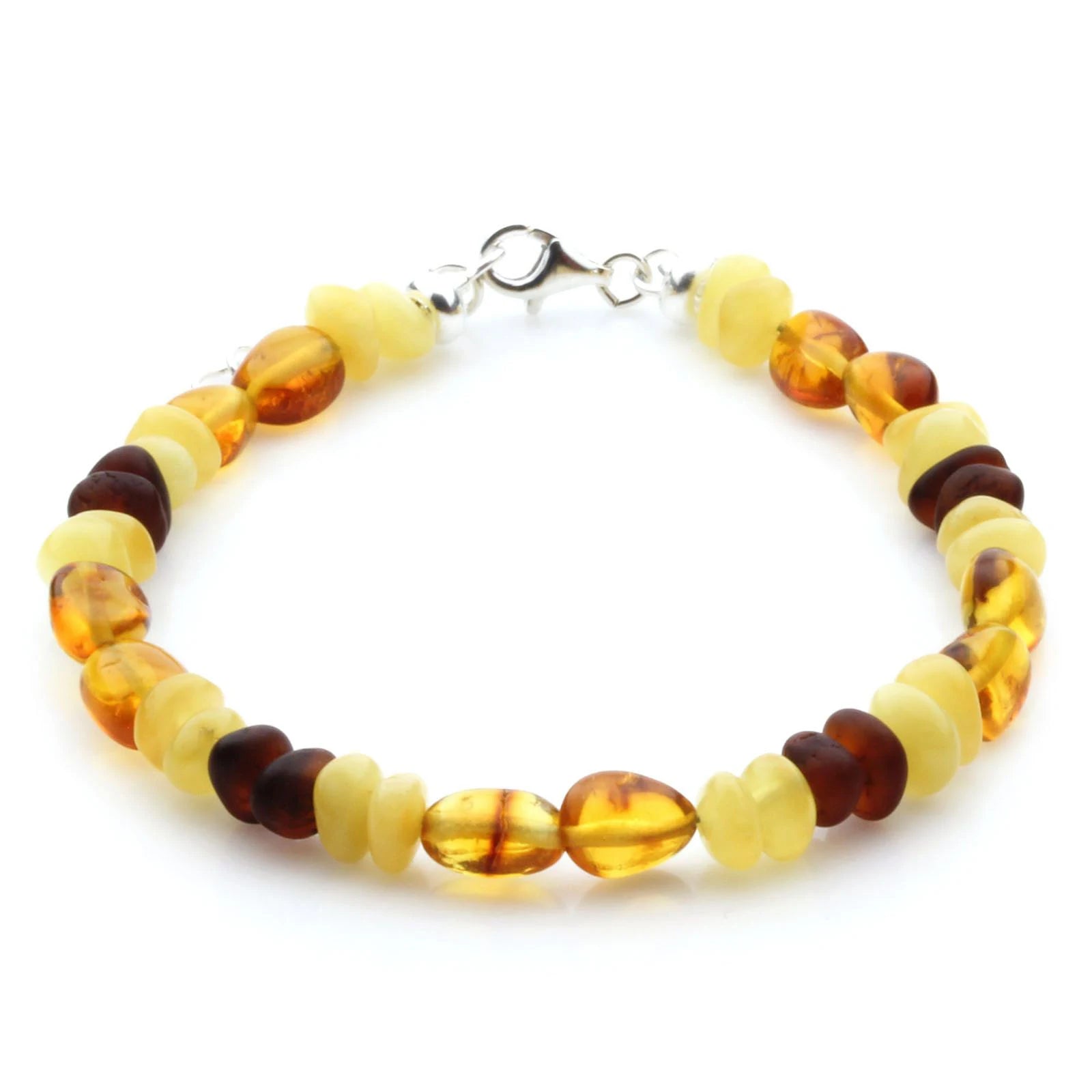 Adult Baltic Amber Bracelet & 925 Sterling Silver Clasp 18cm. LE04