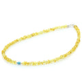 Yellow Baltic amber adult necklace with turquoise and sterling silver, 45cm