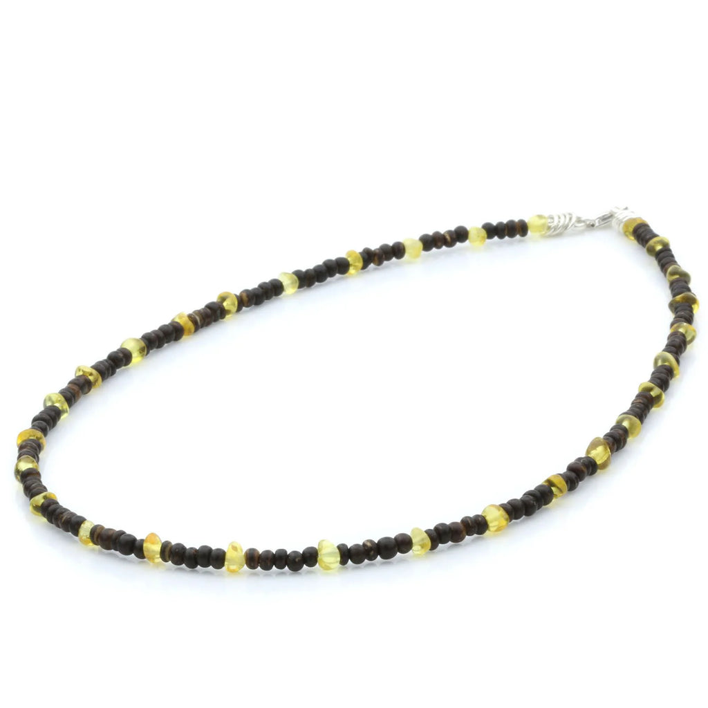 ADULT BALTIC AMBER WOOD 925 STERLING SILVER NECKLACE. SPT08