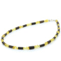 Yellow Baltic amber adult necklace with wood and sterling silver, 45cm