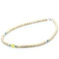 Yellow Baltic amber adult necklace with turquoise, shell and sterling silver, 45cm