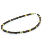 ADULT BALTIC AMBER WOOD TURQUOISE 925 STERLING SILVER NECKLACE. SPT20
