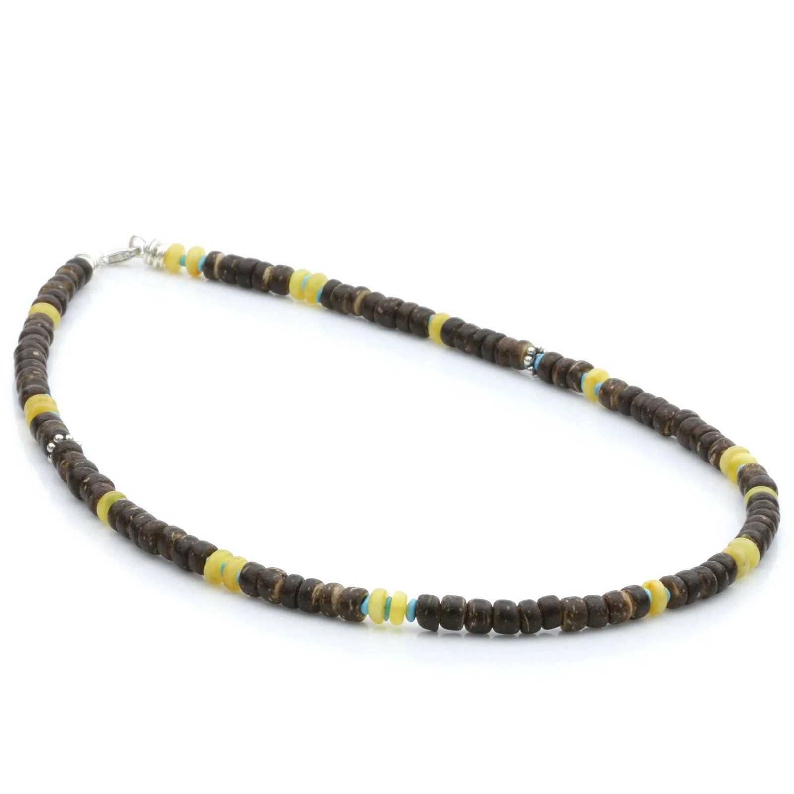 ADULT BALTIC AMBER WOOD TURQUOISE 925 STERLING SILVER NECKLACE. SPT20