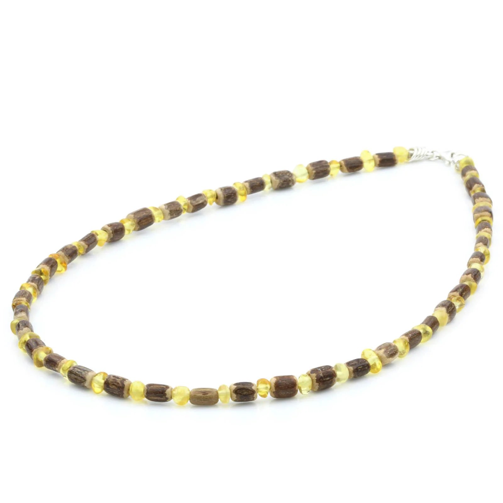 ADULT BALTIC AMBER WOOD 925 STERLING SILVER NECKLACE. SPT23