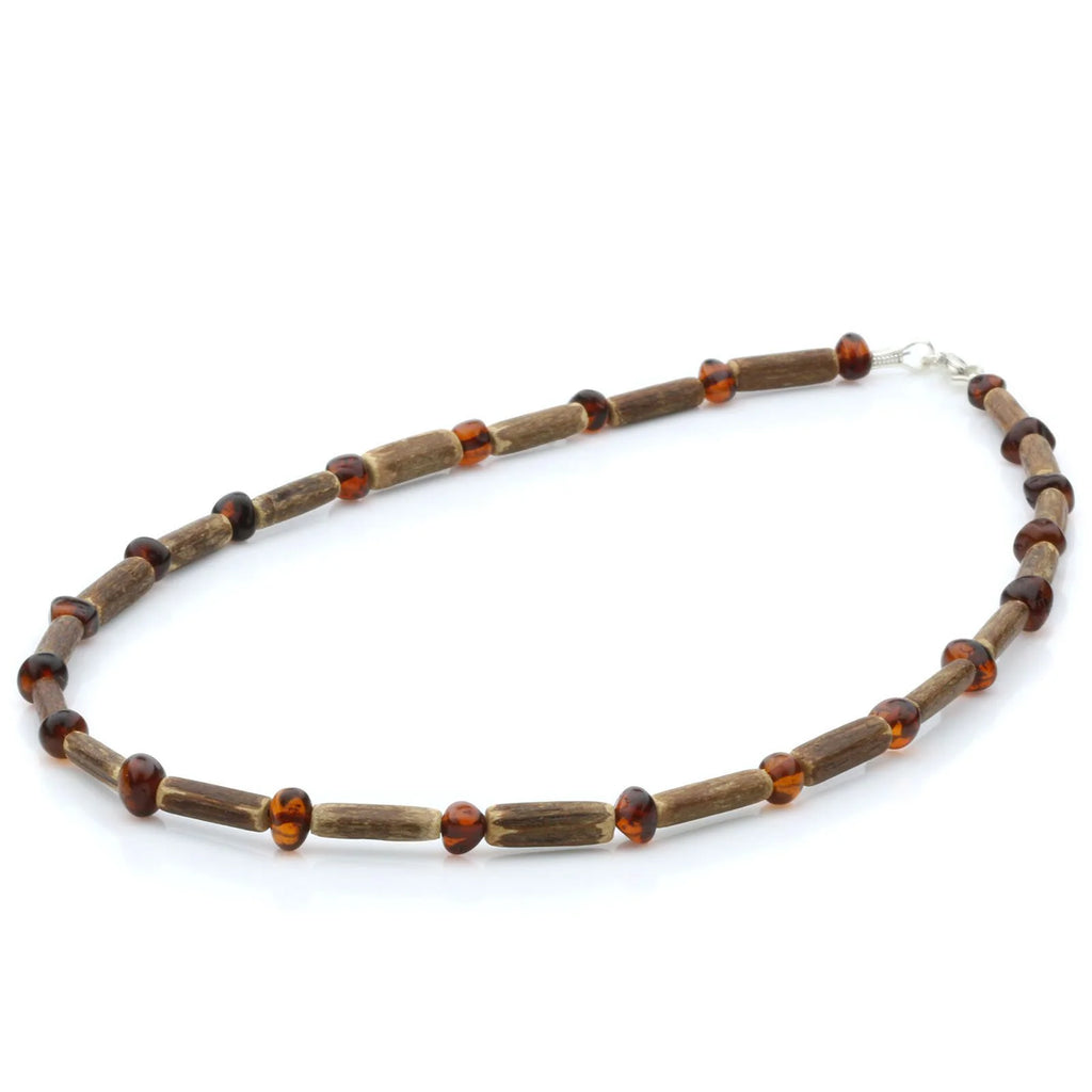 ADULT BALTIC AMBER WOOD 925 STERLING SILVER NECKLACE. SPT24