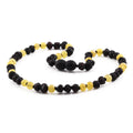 Yellow and black Baltic amber baroque baby necklace, 32cm