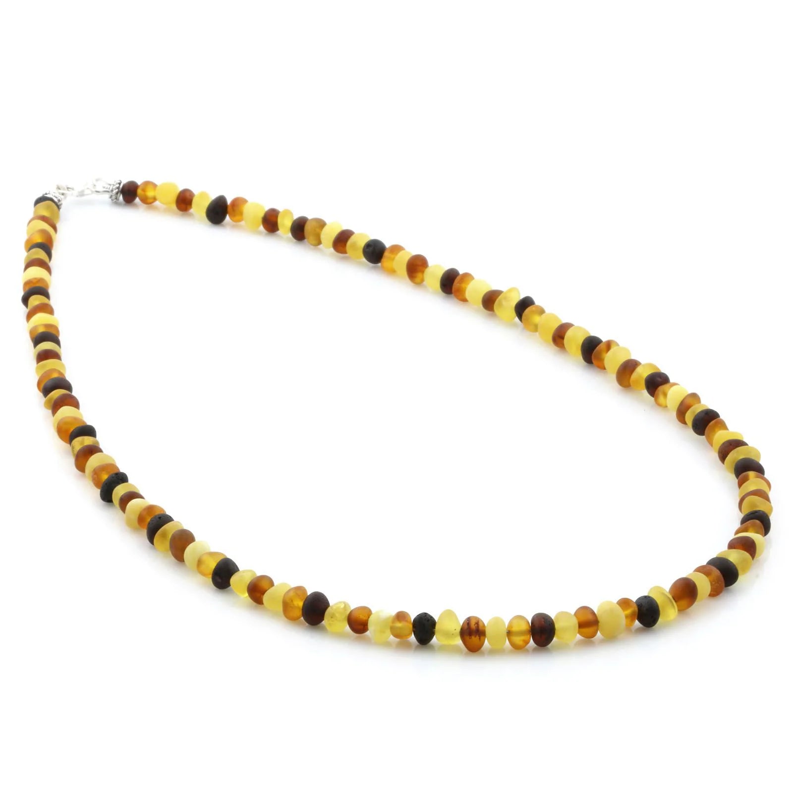 Adult Baltic Amber & 925 Sterling Silver Clasp Necklace 45cm. Ba Multicolor Matte s.