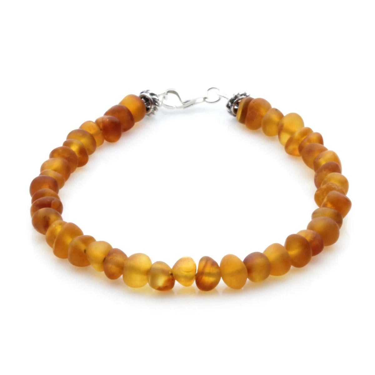 Adult Baltic Amber & 925 Sterling Silver Clasp Bracelet 18cm. Ba Light Cognac Matte A S.