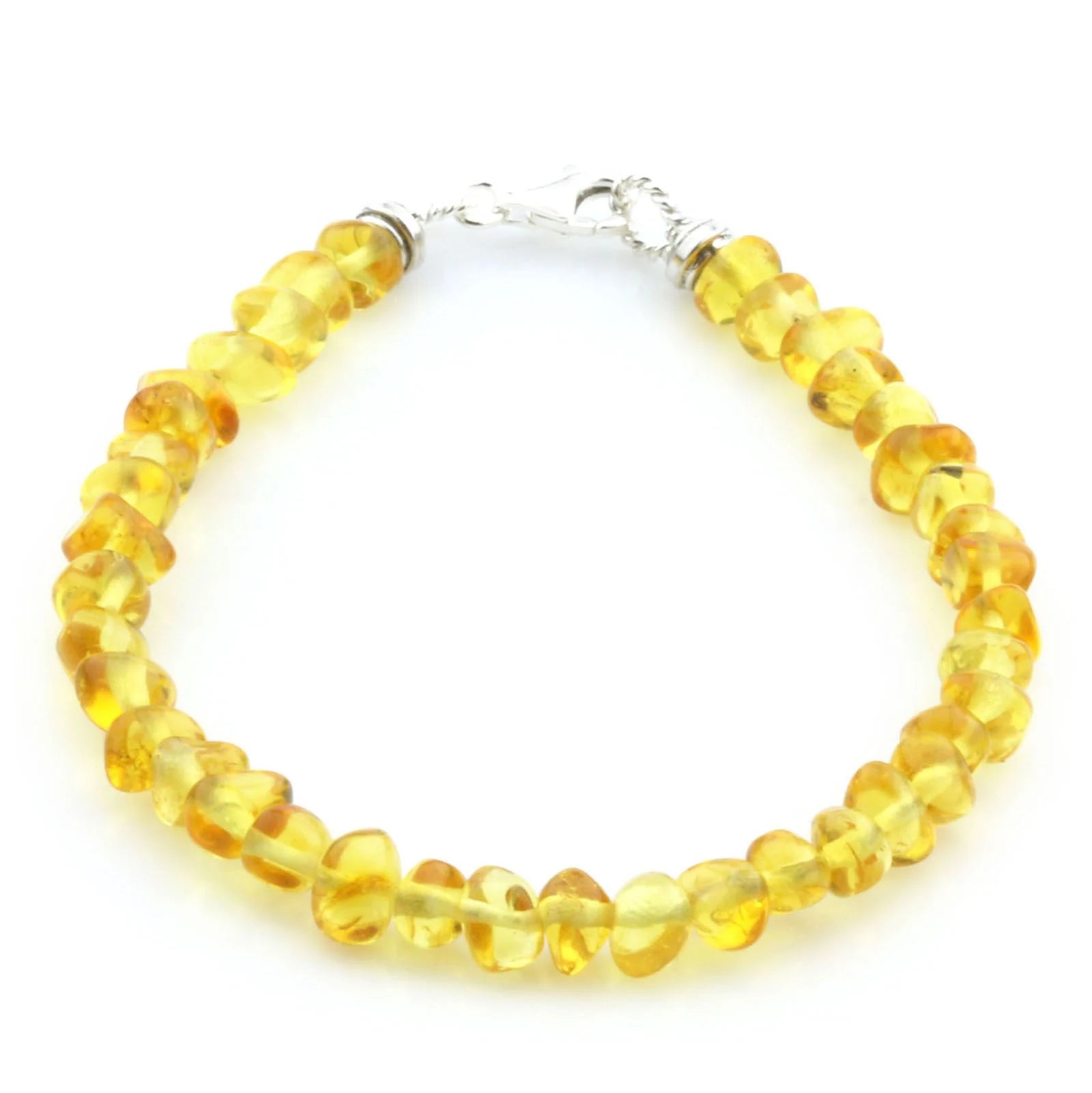 Adult Baltic Amber & 925 Sterling Silver Clasp Bracelet 18cm. Ba Yellow s.