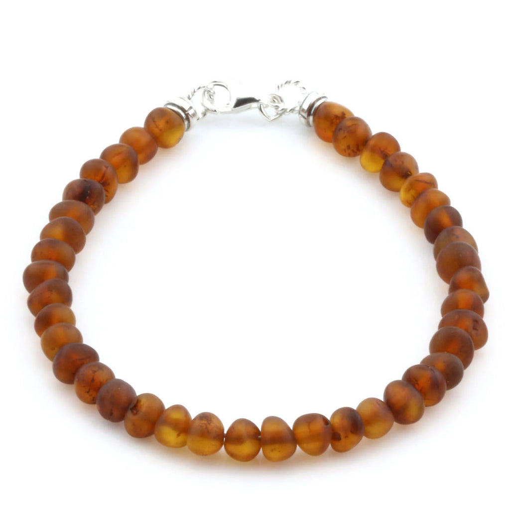 Adult Baltic Amber & 925 Sterling Silver Clasp Bracelet 18cm. Ba Cognac Matte s.
