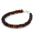 Cognac Baltic amber round flat adult bracelet with sterling silver, 18cm