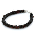 Dark cognac Baltic amber round flat adult bracelet with sterling silver, 18cm