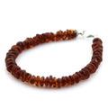 Cognac Baltic amber round flat adult bracelet with sterling silver, 18cm