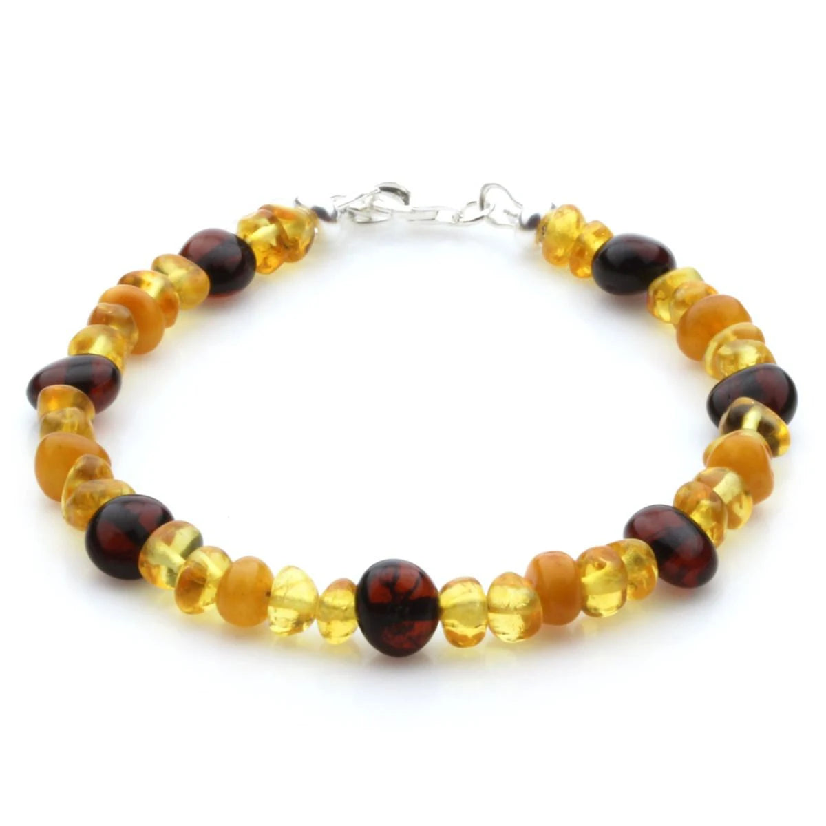 Adult Baltic Amber Bracelet & 925 Sterling Silver Clasp 18cm. LE05