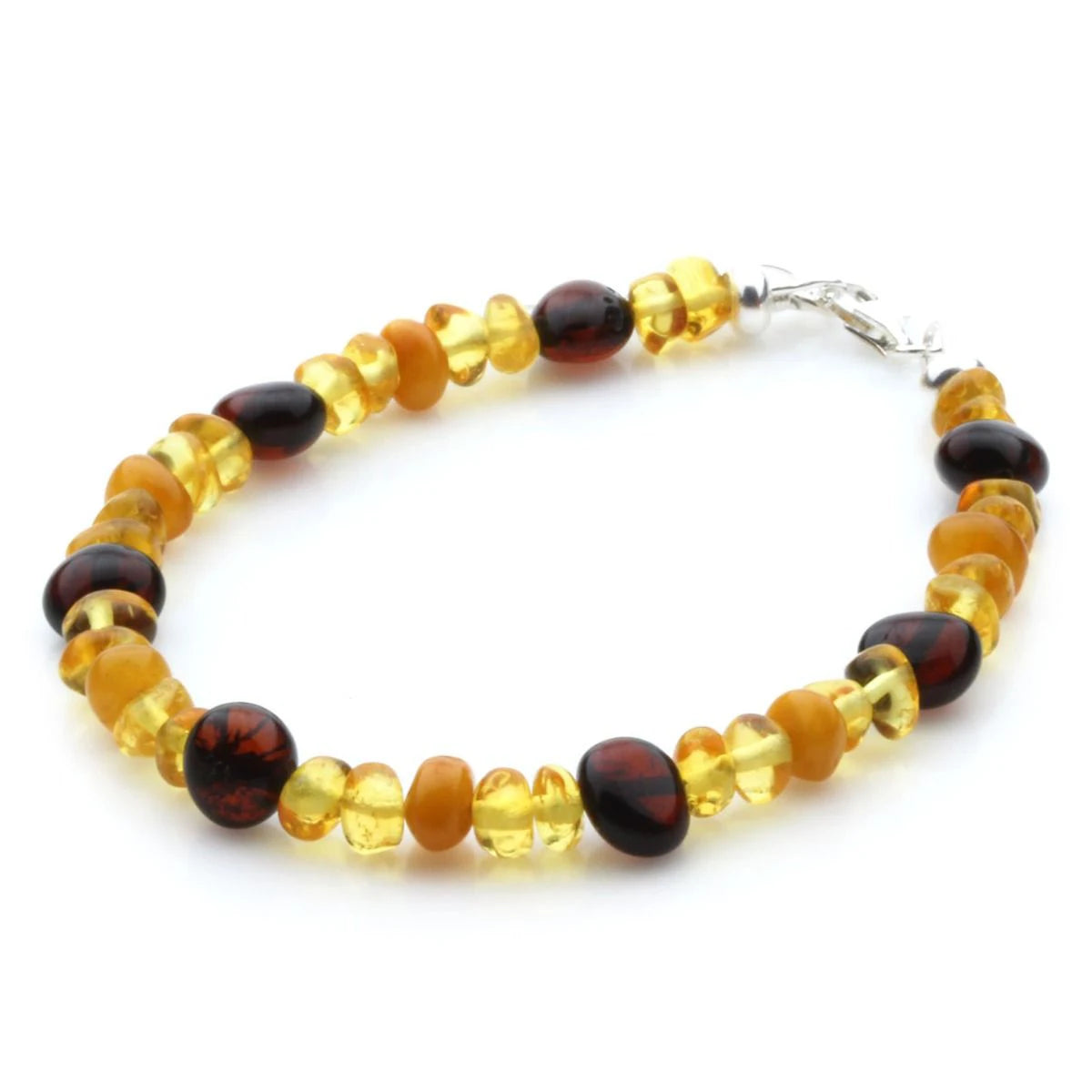 Adult Baltic Amber Bracelet & 925 Sterling Silver Clasp 18cm. LE05