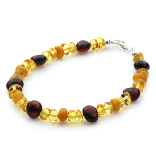 Multicolour Baltic amber adult bracelet with sterling silver, 18cm