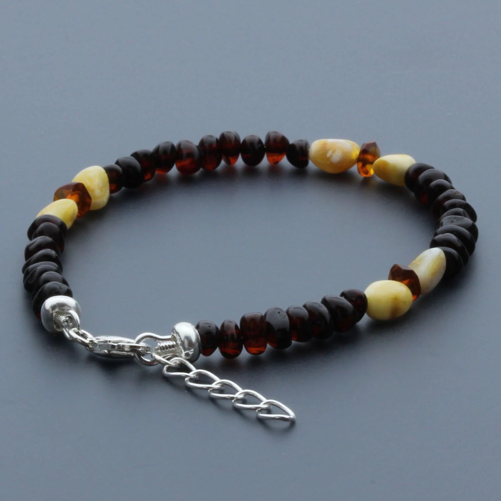 Adult Baltic Amber Bracelet & 925 Sterling Silver Clasp 18cm. LE31