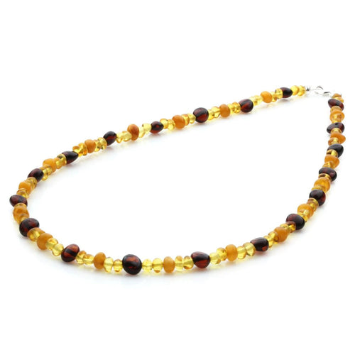 Multicolour Baltic amber adult necklace with sterling silver, 45cm