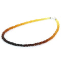 Rainbow Baltic amber round flat adult necklace with sterling silver, 45cm