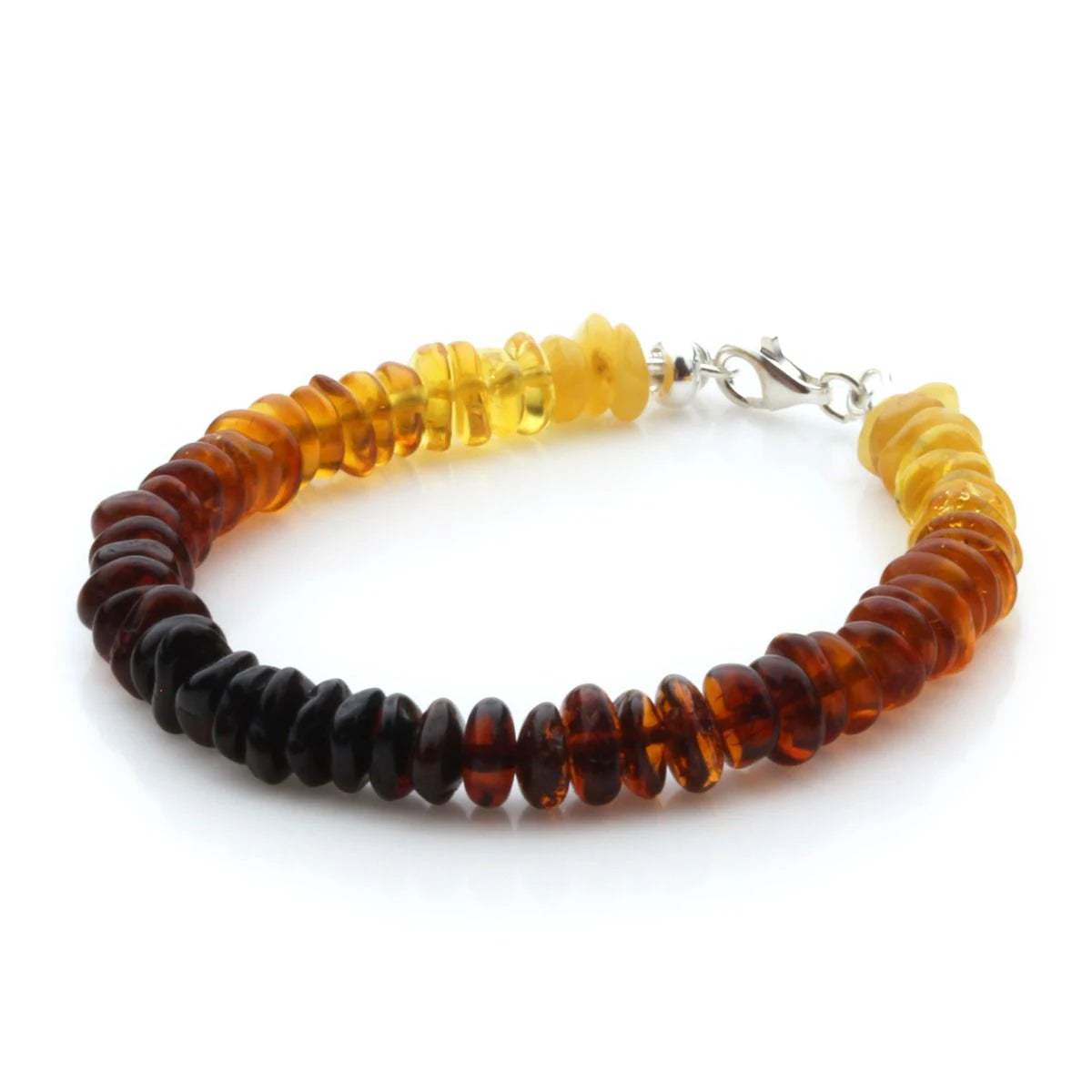 Multicolour Baltic amber adult bracelet with sterling silver, 18cm