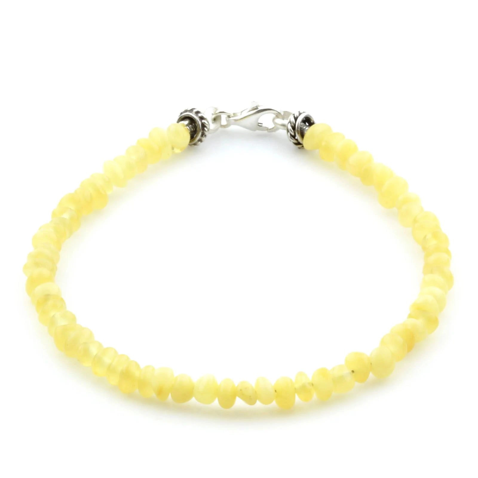 Natural Baltic Amber 925 Sterling Silver Bracelet. Baroque 3mm. Milky Yellow