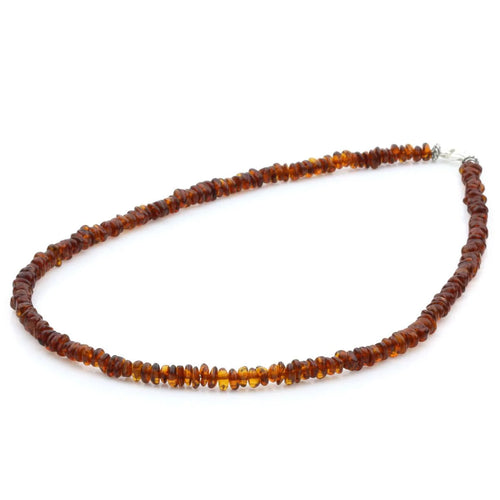 Cognac Baltic amber round flat adult necklace with sterling silver, 45cm