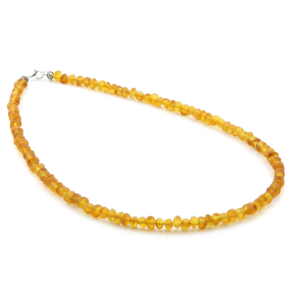 Adult Baltic Amber & 925 Sterling Silver Clasp Necklace 45cm. Ba Light Cognac Matte S.
