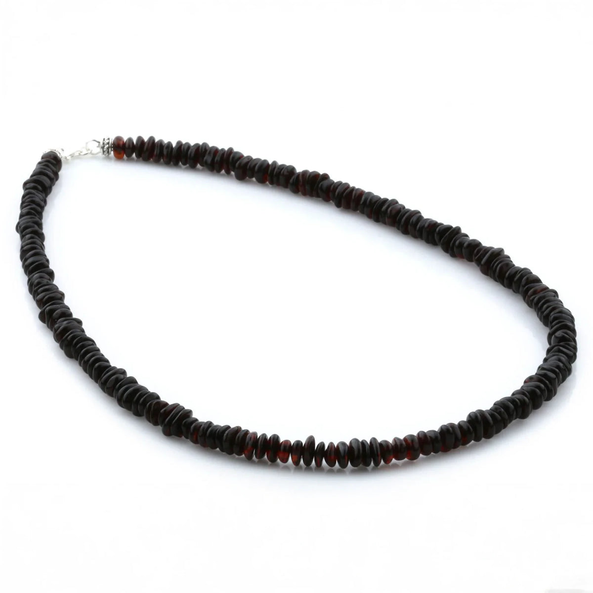 ADULT BALTIC AMBER & 925 STERLING SILVER CLASP NECKLACE 45CM. RO DARK COGNAC S.