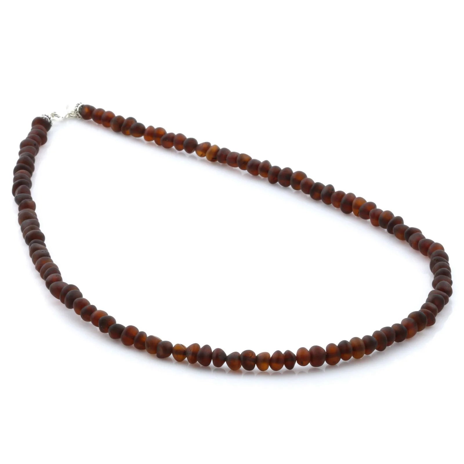 Adult Baltic Amber & 925 Sterling Silver Clasp Necklace 45cm. Ba Dark Cognac Matte s.