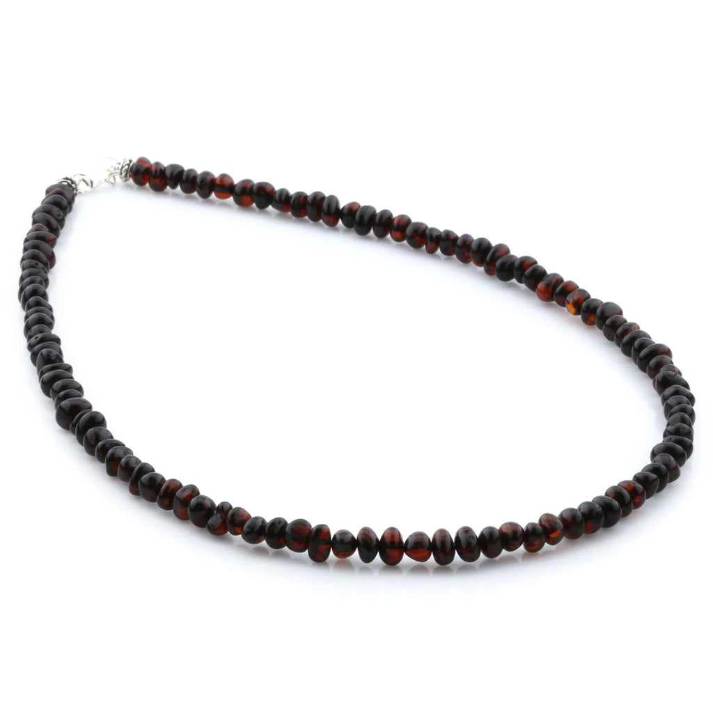Adult Baltic Amber & 925 Sterling Silver Clasp Necklace 45cm. Ba Dark Cognac s.