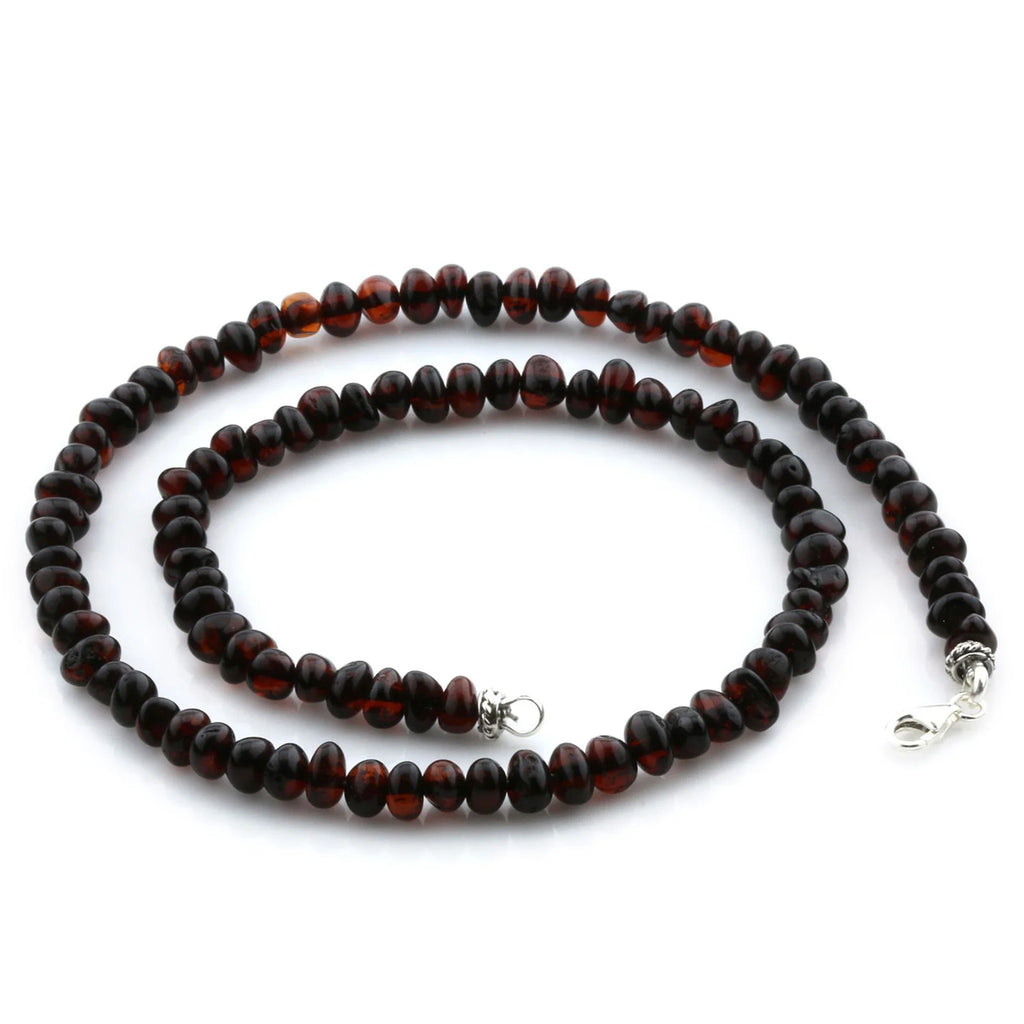 Adult Baltic Amber & 925 Sterling Silver Clasp Necklace 45cm. Ba Dark Cognac s.
